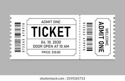 Retro Ticket. Admit one ticket with bar code. concert and festival event, movie theater coupon.