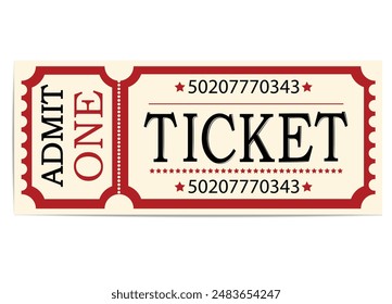 Retro Ticket. Admit one. Vector illustration for websites, applications, circus, cinemas, clubs, mass events and creative design. Flat style.
