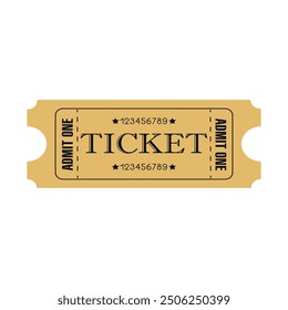 Retro ticket for circus, concert, boarding, lottery, movie, casino, theater, cinema, carnival, voucher on white isolated background. Admit one ticket template.