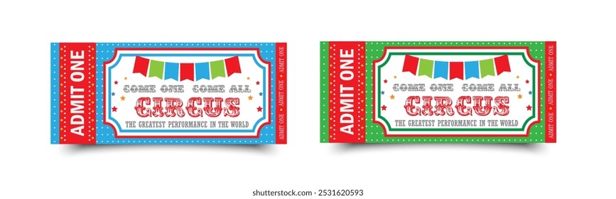 Retro ticket for circus templates with shadows,set. Vector illustration 3d style for websites