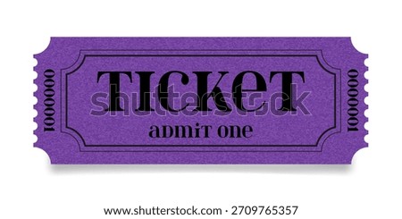 Retro ticket design. Ruffle edges and shadow. Circus, movie or zoo ticket. Purple kraft paper. Vintage design	