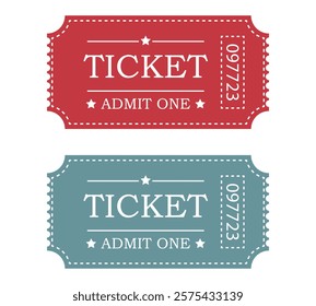 Retro ticket design set template isolated on white background. Admit one. Tickets for cinema, movie, circus, carnival, film, festival, etc. Vector illustration.