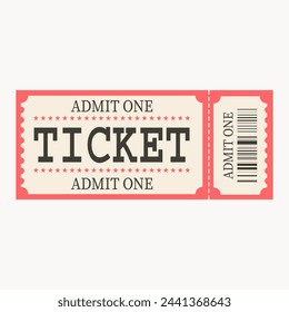 Retro ticket design template. Admit one. Ticket for cinema, movie, circus, carnival, film, festival, etc. Vector illustration