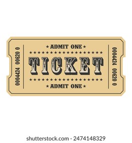 Retro ticket design template. Admit one. Vector illustration