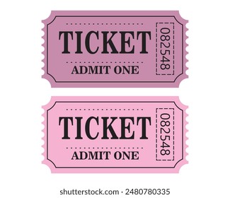 Retro ticket design template. Admit one. Tickets for cinema, movie, circus, carnival, film, festival, etc. Vector illustration.Pink tickets.