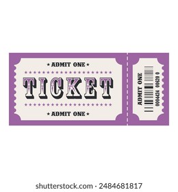 Retro ticket design template. Admit one. Ticket for cinema, movie,circus,carnival, film,festival etc. Vector illustration