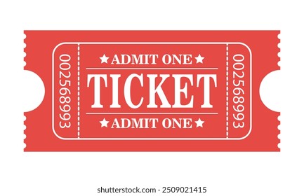 Retro ticket design template. Admit one. Tickets for cinema, movie, circus, carnival, film, festival, etc. Vector illustration. Red ticket admit one.