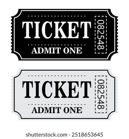 Retro ticket design template. Admit one. Tickets for cinema, movie, circus, carnival, film, festival, etc. Vector illustration. Black and white ticket vector eps 10 isolated on white background.