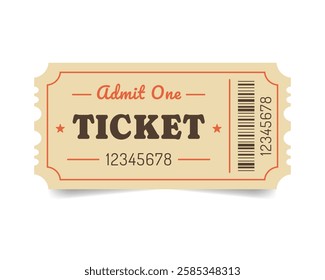 Retro ticket design template. Vintage ticket. Admit one. Vector illustration 