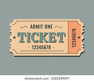 Retro ticket design template. Vintage ticket. Admit one. Vector illustration 