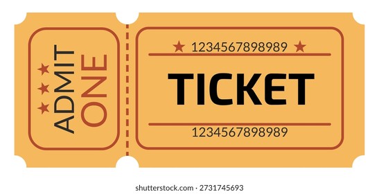 Boleto retro. Plantilla de Cupón de boletos de estilo retro para cine, teatro, circo, concierto, casino, festival o evento. Ilustración vectorial.