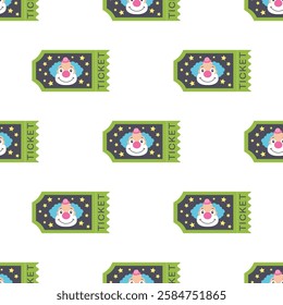 retro ticket seamless pattern, vintage green ticket to circus in flat style