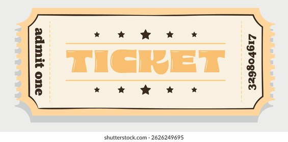 Retro Ticket, Simple Template, Admit One, Colorful, Entrance, Coupon, Isolated, Vintage, Flat Design, Vector
