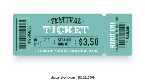 Retro ticket template design. Vector vintage ticket for entrance festival, event, party, cinema, theater, concert, play.