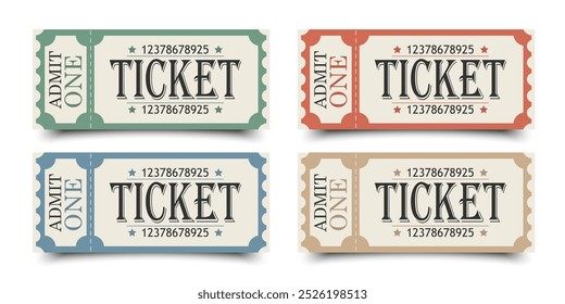 Retro-Ticket-Vorlage mit Schatten. Vektor-Set 3D-Stil für Websites