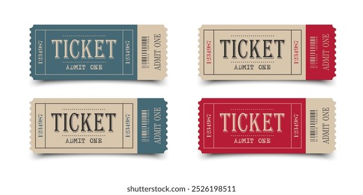 Retro ticket templates with shadows. Vector set 3d style for websites