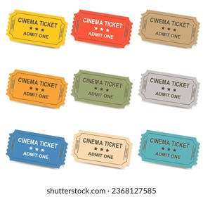 Retro Tickets Set Isolated White Background With Gradient Mesh, Vector Illustration