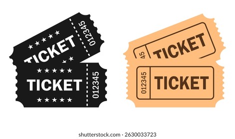 Retro tickets vector icons isolated on white background. Simple flat illustration of two movie tickets, entertainment web design elements.