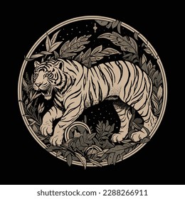 Retro Tiger athletic design complete with tiger mascot illustration. Print with nature and tigers in chinoiserie style