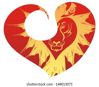 Retro tiger head in red heart