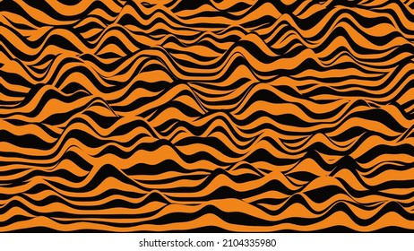 Retro tiger stripes distorted backdrop. Procedural vintage ripple background with optical illusion effect