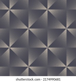 Retro Tile Geometric Strict Seamless Pattern Vector Grainy Texture Abstract Background. Square Triangle Rhombus Shapes Consistent Structure Repetitive Grey Wallpaper. Halftone Graphic Art Illustration