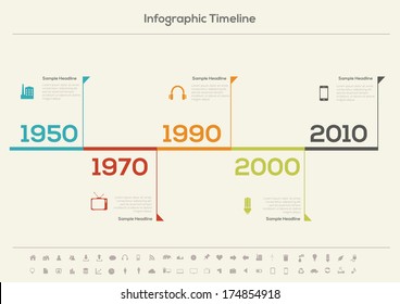 Retro Timeline Infographic. With set of Icons. Vector design template.
