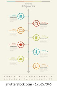 Retro Timeline Infographic. With set of Icons. Vector design template.