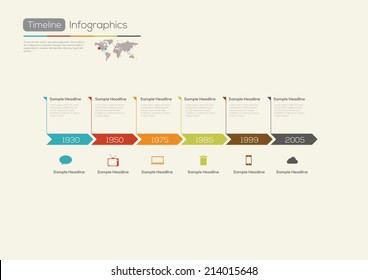 Retro Timeline Infographic. With set of Icons. Vector design template.