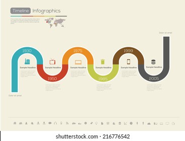 Retro Timeline Infographic. With set of Icons. Vector design template.
