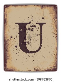 Retro tin plate style poster with capital letter U monogram. EPS10 vector format