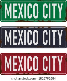 Retro tin sign collection with Mexico city Vintage vector souvenir sign or postcard templates.