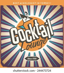 Retro Tin Sign Design For Cocktail Lounge. Vintage Poster For Bar Or Restaurant. Food And Drink Theme. 