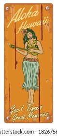 Retro tin sign, Hula girl playing ukulele