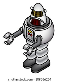A retro tin toy robot.