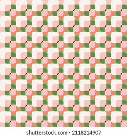Retro Tiny Squares Geometric Seamless Pattern Trendy Fashion Color Elegant Stylish Look Minimalist Concept Background Ecru Pastel Pink Green Tones