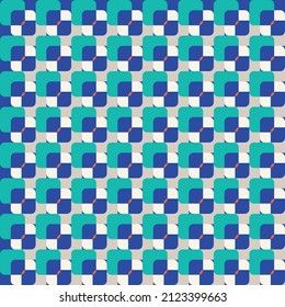 Retro Tiny Squares Geometric Seamless Pattern Trendy Fashion Color Elegant Stylish Look Minimalist Concept Background Royal Blue Tiffany Blue Tones
