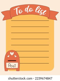 Retro to-do list template. Checklist, organizer, planner. Vector illustration in 60s 70s retro style. Groovy retro to-do lists.