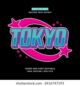 Retro Tokyo Japan 3D vector cartoon style editable text effect. Vector logo icon