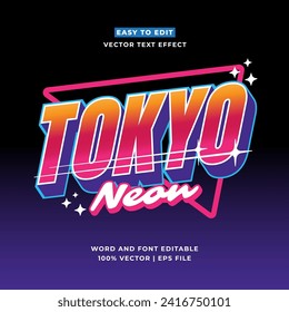 Retro Tokyo Japan 3D vector cartoon style editable text effect. Vector logo icon