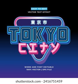 Retro Tokyo Japan 3D vector cartoon style editable text effect. Vector logo icon