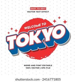 Retro Tokyo Japan 3D estilo de dibujos animados de tipo 3D efecto de texto editable. Icono del logotipo del vector