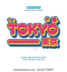 Retro Tokyo Japan 3D vector cartoon style editable text effect. Vector logo icon