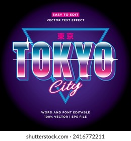 Retro Tokyo Japan 3D vector cartoon style editable text effect. Vector logo icon
