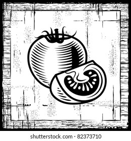 Retro tomato black and white. Vector