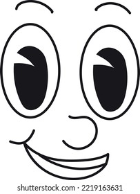 Retro toon face. Smiling comic mascot character isolated on white background