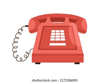 Retro touch tone telephone with keypad. Old push button phone with keys, headset. History obsolete communication device, 60s and 70s tel. Flat vector illustration isolated on white background