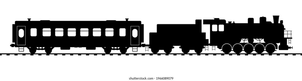 Retro tourist train with steam locomotive and vintage wagon. Flat style vector illustration isolated on white background.