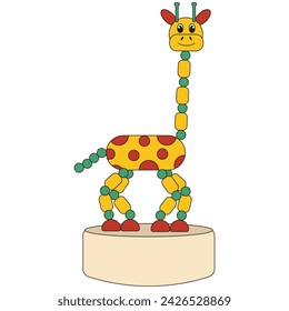 Retro toy Push and Shake. Cute vintage Geometric Giraffe isolated white background. Vector illustration can used children Educational Games design. EPS 10 Editable stroke.
