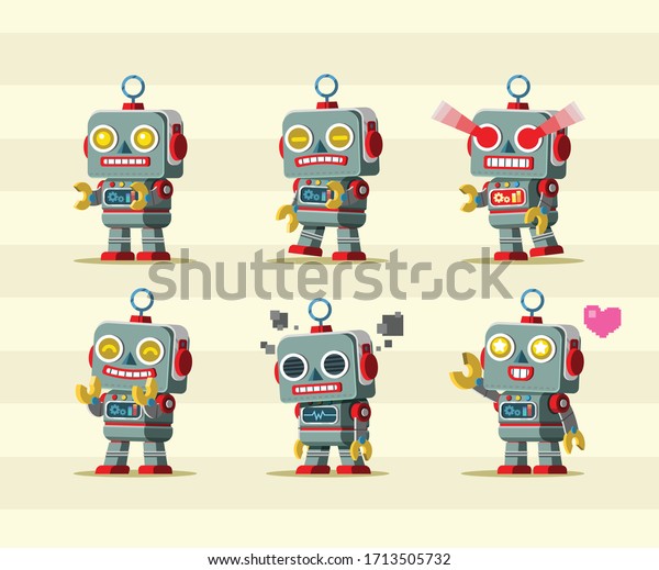 Retro Toy robot mascot
character set